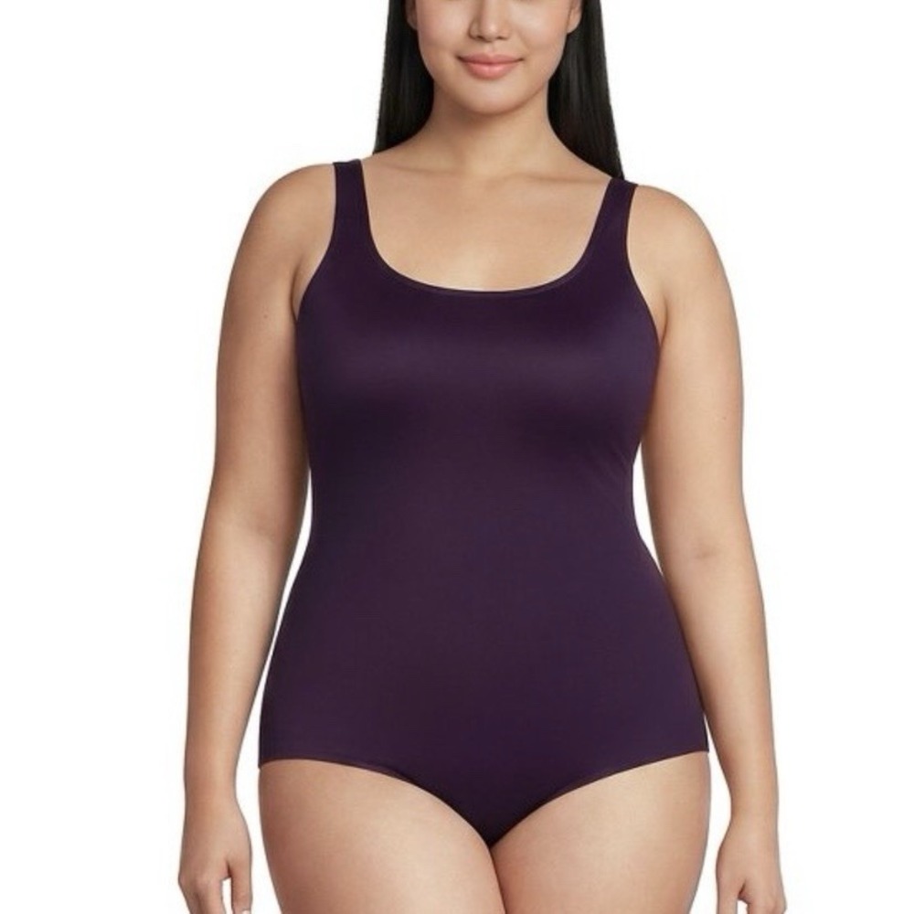 Lands End Purple Tugless One Piece Soft Cup Sporty‎ Swimsuit Size 20W